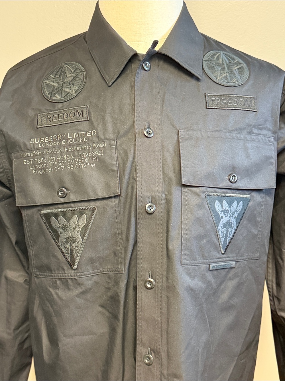 Burberry Utility Patch Button Front Shirt Jacket Black Medium - Picture 2 of 8